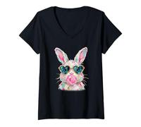 Mujer Easter Cute Modern Abstract Bunny Paint Design Camiseta Cuello V