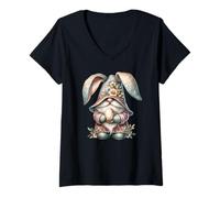 Mujer Easter GNOME Rabbit Decor with Spring Flowers For Bunny Mom Camiseta Cuello V