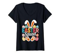 Mujer Easter Squad Bunny Ears Egg Hunt Team Spring Holiday Family Camiseta Cuello V