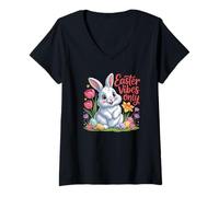 Mujer Easter Vibes Only Cute Spring Bunny Eggs - Cita Positiva Camiseta Cuello V