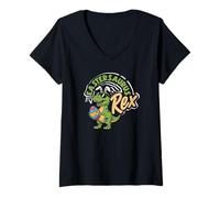 Mujer Eastersaurus Rex Funny T-Rex - Orejas de Conejo de Pascua para niños y niños Camiseta Cuello V