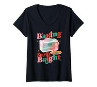 Mujer Easy-Bake Oven Vintage Retro Holidays Baking Spirits Bright Camiseta Cuello V
