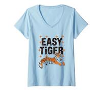 Mujer Easy Tiger - Diseño de gato salvaje relajado Camiseta Cuello V