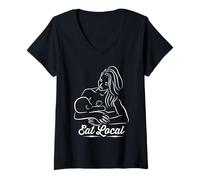 Mujer Eat Local Pro Lactancia Mamá Gráfico Camiseta Cuello V