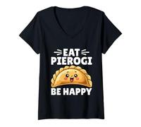 Mujer Eat Pierogi Be Happy - Roots Polacos Polonia Camiseta Cuello V