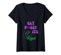 Mujer Eat PSSY Its Vegano Vegetariano Vegano Censored COÑO Camiseta Cuello V