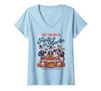 Mujer Eat Rich Día de los Muertos - Anti-Greed Social Justice Camiseta Cuello V