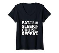 Mujer Eat Sleep Cruise Repetir el lema del estilo de vida Camiseta Cuello V