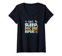 Mujer Eat Sleep Disc Golf Repeat Funny Player Hobby Life Camiseta Cuello V