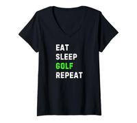 Mujer Eat Sleep Golf Repeat Cool Funny Golfing Camiseta Cuello V