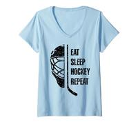 Mujer Eat Sleep Hockey Repeat For Teens Adults Cool Hockey Fans Camiseta Cuello V