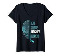 Mujer Eat Sleep Hockey Repeat Gamer Kid Teen Hockey Player Gaming Camiseta Cuello V