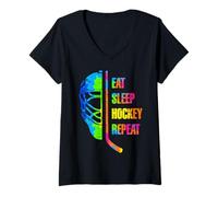 Mujer Eat Sleep Hockey Repeat Graffiti-Style Teens Adults Hockey Camiseta Cuello V