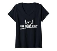 Mujer Eat Sleep Hunt Cazador Pájaro Pato Cornamentas Camiseta Cuello V