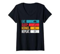 Mujer Eat Sleep Kernel Repeat Linux Coder Git Hacker de código Abierto Camiseta Cuello V