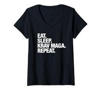 Mujer Eat Sleep Krav Maga Repeat para Hombres y Mujeres Camiseta Cuello V