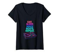 Mujer Eat Sleep Make Beats Repeat Beat Makers Productor Musical Hombres Camiseta Cuello V