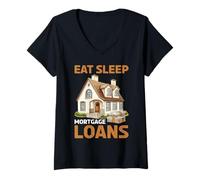 Mujer Eat Sleep Mortgage Loans Rutina de bienes raíces de Broker - Camiseta Cuello V