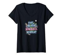 Mujer Eat Sleep Pinball Repeat Arcade Gaming Fan Design Camiseta Cuello V