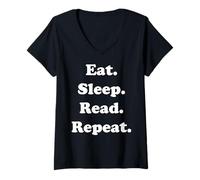 Mujer Eat Sleep Read Repeat Book Enthusiast Camiseta Cuello V