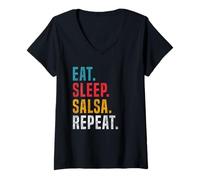 Mujer Eat Sleep Salsa Repeat para Bailarines de Salsa en la Escuela de Danza Camiseta Cuello V