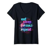Mujer Eat Sleep Stop Goals Repeat Anti Hustle Loungewear Night Camiseta Cuello V