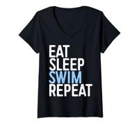 Mujer Eat Sleep Swim Repeat - Camiseta de natación Camiseta Cuello V