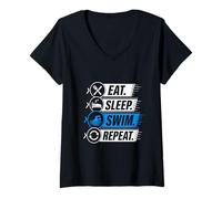 Mujer Eat Sleep Swim Repeat, Divertido Amante de la natación Camiseta Cuello V