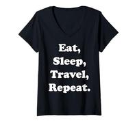 Mujer Eat Sleep Travel Repeat Explorer Enthusiast Camiseta Cuello V
