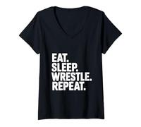 Mujer Eat Sleep Wrestle Repeat Camiseta Cuello V