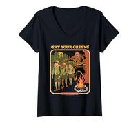 Mujer Eat Your Greens Bigfoot Sasquatch Retro Funny Adult Humor Camiseta Cuello V