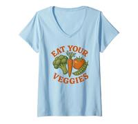 Mujer Eat Your Veggies Retro Garden Design - Vegano a base de plantas Camiseta Cuello V