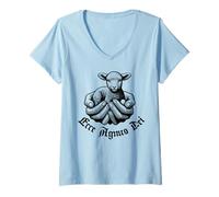 Mujer ECCE Agnus Dei Cordero Sanctus Latina Tradicional Católica Camiseta Cuello V