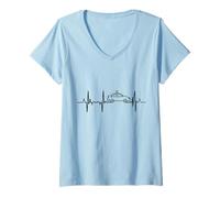 Mujer ECG Policial Frecuencia Cardíaca Camiseta Cuello V
