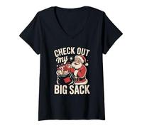 Mujer Echa un Vistazo a mi Gran Saco Santa Funny Christmas Humor Holiday Camiseta Cuello V