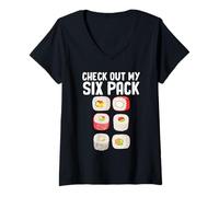 Mujer Echa un Vistazo a My Six Pack Sushi Camiseta Cuello V