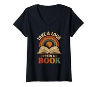 Mujer Echa un Vistazo, está en un Libro, diseño de Aventura de Libro mágico Camiseta Cuello V