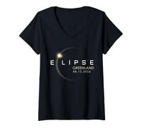 Mujer Eclipse de Groenlandia 2026 12 de agosto Eclipse solar total Camiseta Cuello V