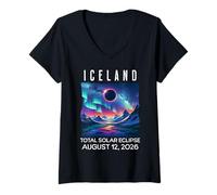 Mujer Eclipse de Islandia 2026 12 de agosto Eclipse solar total Camiseta Cuello V
