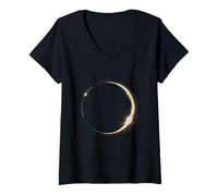 Mujer Eclipse Solar Anillo Solar Fenómeno Espacial Cósmico Lunar Camiseta Cuello V