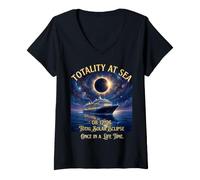 Mujer Eclipse Solar Total 2026 Totalidad del Crucero en el mar 12 de Agosto Camiseta Cuello V