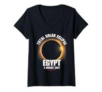 Mujer Eclipse Solar Total Agosto 2, 2027 Egipto Ciencia Astronomía Camiseta Cuello V