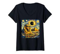 Mujer Eclipse Solar Total Agosto 2, 2027 Egipto Esfinge Noche Estrellada Camiseta Cuello V