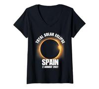 Mujer Eclipse Solar Total España Agosto 2, 2027 Ciencia Astronomía Camiseta Cuello V