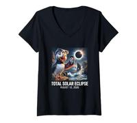 Mujer Eclipse Solar Total Islandia Frailecillos Selfie 12 de Agosto de 2026 Camiseta Cuello V