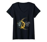 Mujer Eclipse Solar Total Sol Antiguo EC Camiseta Cuello V