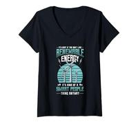 Mujer Ecologista de turbinas eólicas de energía renovable Camiseta Cuello V