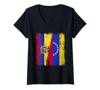Mujer Ecuador Venezuela Media Bandera Ecuatoriana Venezolana Jersey Camiseta Cuello V