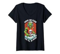 Mujer Ecualizador Musical de Halloween Have No Fear The DJ Is Here Zombie Camiseta Cuello V