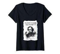 Mujer Edgar Allan PoE Cita de Locura Literatura gótica Humor Camiseta Cuello V